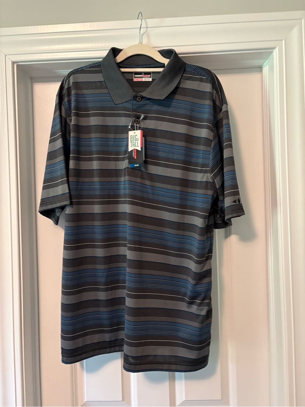 Grand Slam Big & Tall Men's Short-Sleeve Polo Shirt - Gray and Blue Stripes